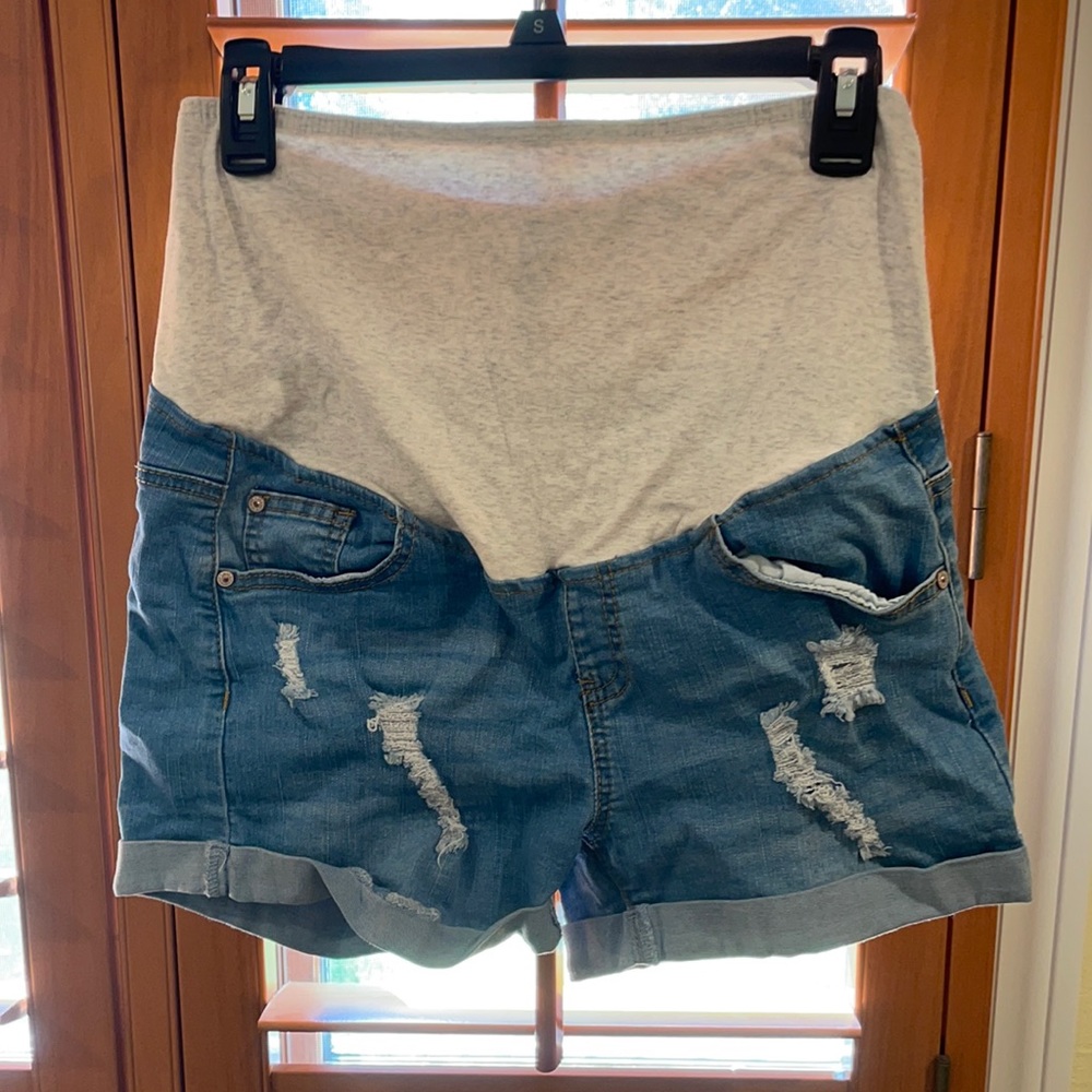Over the belly maternity jean shorts